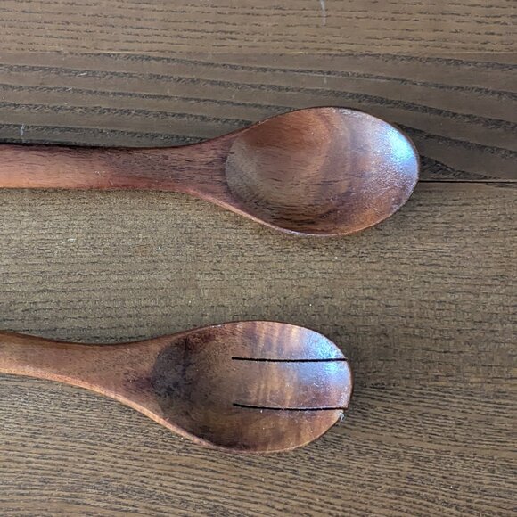 MCM Blair Hawaii Koa Wood Serving Bowl 2 Spoons Signed Midcentury Vintage Acacia - Picture 3 of 12